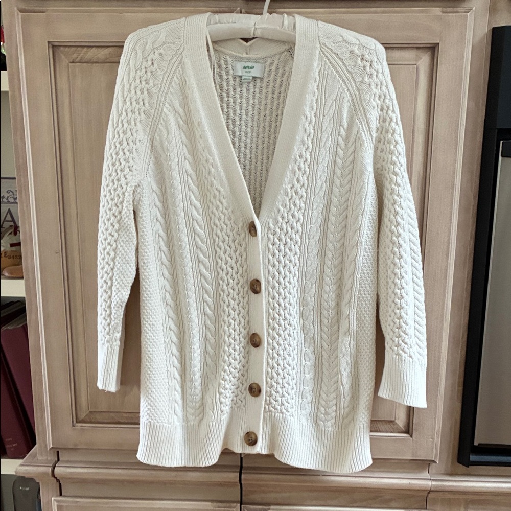 Aerie Women's Ivory Cable Knit Cardigan